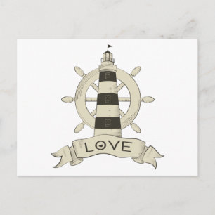 Nautische Liebe Tan Leuchtturm & Schiffswinde Postkarte