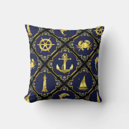 Nautische Marine/Gold/Delphin/Segelboot/Anker/Krab Kissen