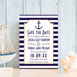 Nautische Marine und Anker mit weißem Streifen Sav Save The Date