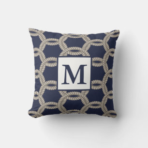 Nautische Marine und Ropes   Monogramm Kissen