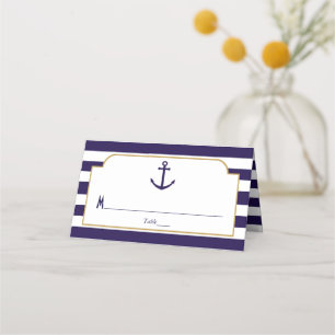 Nautische Marine & Weiße Streifen-Anker-Hochzeit Platzkarte