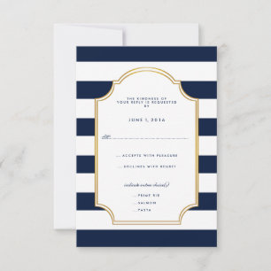 Nautische Marine White Strip Modernes Hochzeitss RSVP Karte