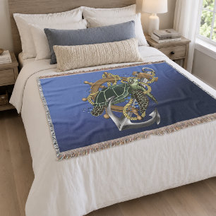 Nautische Meeresschildkröte Anker Schiffsrad Blau Decke