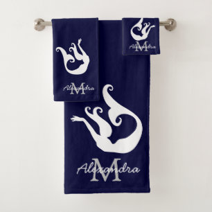 Nautische Meerjungküste Marine Blue White Beach B Badhandtuch Set