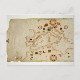 Nautische Minikarte des Mittelmeers Postkarte