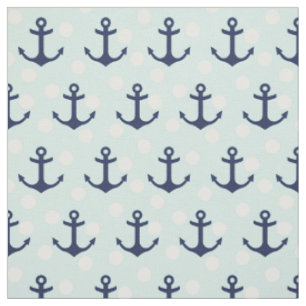 Nautische Minze-Polka-Punkte und blaue Navy-Anker Stoff