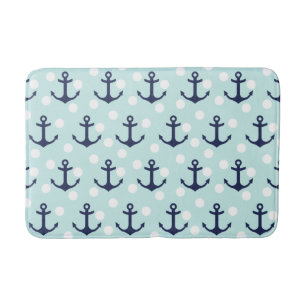 Nautische Minzpolka-Punkte und blaue Navy-Anker Badematte