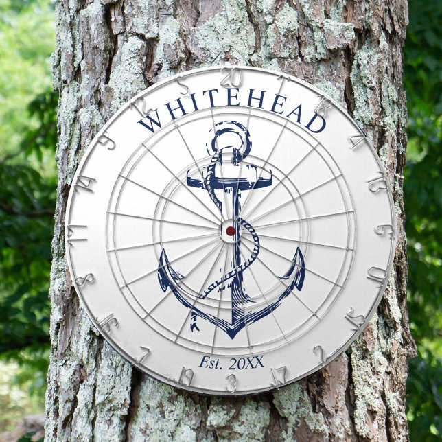 Nautische Monogramm-Anchor weiß Dartscheibe (Personalized nautical anchor design. Great for a family reunion, wedding, or family gift.)