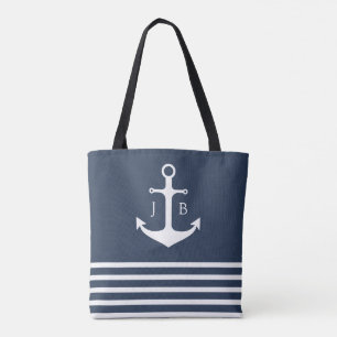 Nautische Monogramm Blaue Ankerstange Tasche