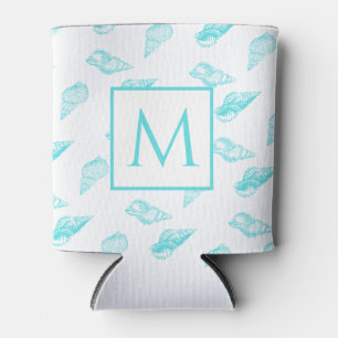 Nautische Monogramm Seashell Muscheln Aqua Aquamar Dosenkühler