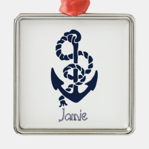 Nautische Navy Anchor Muster Silbernes Ornament