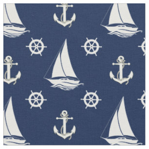 Nautische Navy-Anker/Rad/Segelboot-Silhouette Stoff