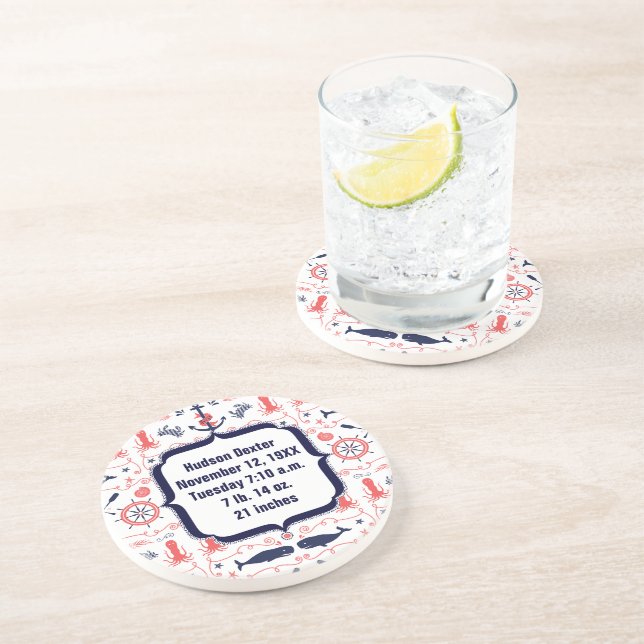 Nautische Navy-Anker, Whale-Octopus-Muster Sandstein Untersetzer (Seite)