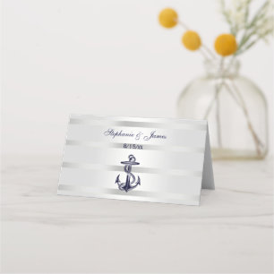 Nautische Navy Blau Anker Silber Wht Eskorte-Karte Platzkarte