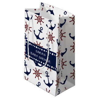 Nautische Navy Blau und rotes Anchor-Rudermuster Kleine Geschenktüte