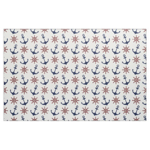 Nautische Navy Blau und rotes Anchor-Rudermuster Stoff