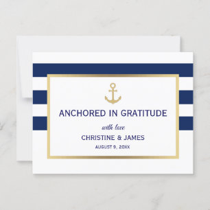 Nautische Navy Blau Weiße Streifen Danke Hochzeit Postkarte