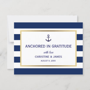 Nautische Navy Blau Weiße Streifen Danke Hochzeit Postkarte
