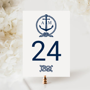 Nautische Navy-Monogramm-Hochzeitstisch-Nummer Postkarte