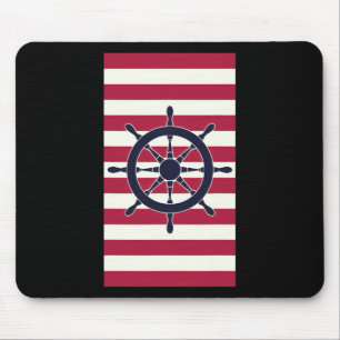 Nautische Navy Rot Streifen Gestreifter Lenker  Mousepad