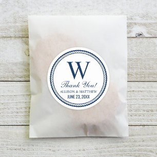 Nautische Navy-Seil-Monogramm-Hochzeit Runder Aufkleber