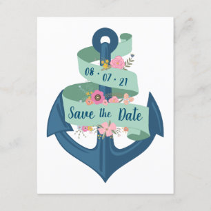Nautische Navy-Streifen Blumen Hochzeit Termin vor Einladung