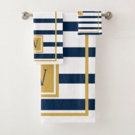 Nautische Navy Streifen Custom Monogram Badhandtuch Set