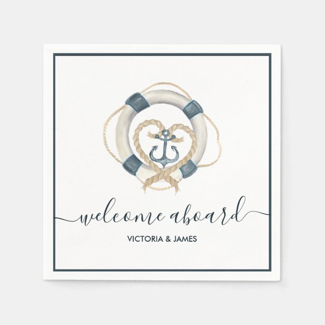 Nautische Navy und Personalisiertes Hochzeitspapie Serviette (Vorderseite)