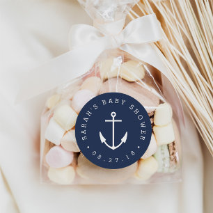 Nautische Navy und White Anchor Babydusche Runder Aufkleber