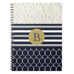Nautische Navy- & Weiße Elegante Strandhochzeit Notizblock