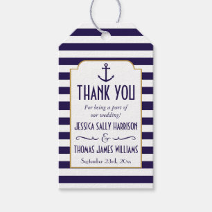 Nautische Navy & White Strip Anker Gastgeschenk Ho Geschenkanhänger
