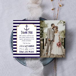Nautische Navy & White Stripe Anchor Hochzeitsstif Dankeskarte