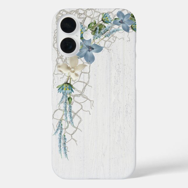 Nautische Netze und Blume auf weißem Holz iPhone 16 Hülle (Rückseite)