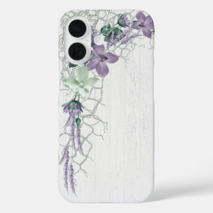 Nautische Netze und Blume auf weißem Holz iPhone 16 Hülle