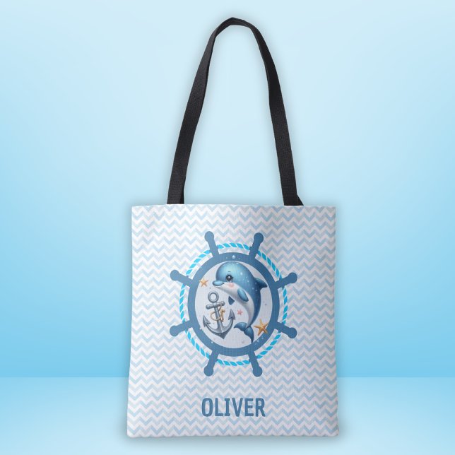Nautische Niedliche Delphin & Anker im Schiffrad Tasche (Von Creator hochgeladen)