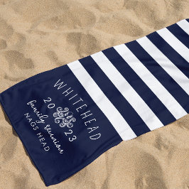 Nautische Octopus Stripe Navy Monogram Strandtuch