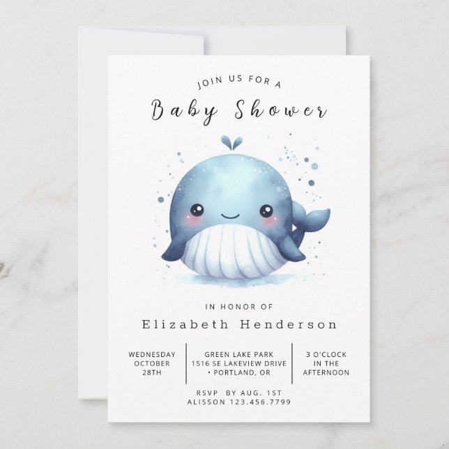 Nautische Online-Whale-Babydusche Einladung (Vorderseite)