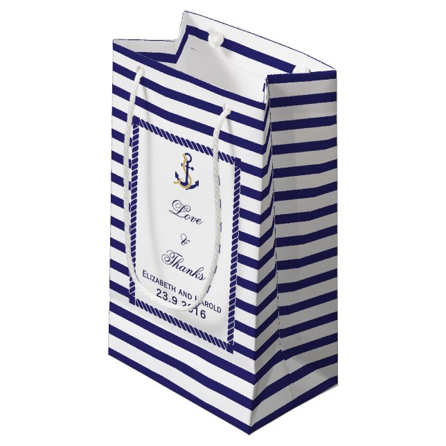Nautische Personalisierte Hochzeit Kleine Geschenktüte (Vorderseite Schrägansicht)