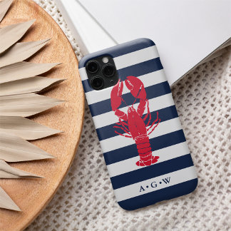 Nautische Preppy Navy Stripe & Lobster | Monogramm title_seo2