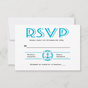 Nautische RSVP Blau Türkis Schiff Anker Strand Pos Karte