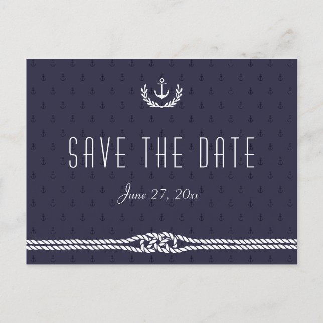 Nautische Save the Date Postkarten Blue Anchors (Vorderseite)