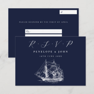 Nautische Schiff Navy Blau Destination Hochzeit RSVP Karte