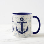 NAUTISCHE SCHIFFE TASSE<br><div class="desc">NAUTISCHE BLAUE-SCHIFFE AUF KREATISCHEM HINTERGRUND MIT BLUE ANCHOR</div>