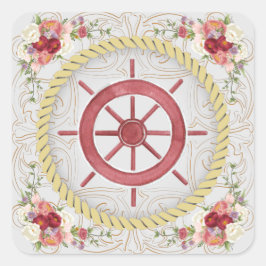 Nautische Schiffsmühle und -florale Rosette Quadratischer Aufkleber