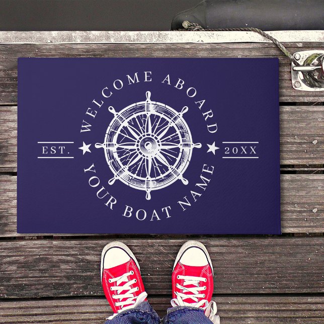 Nautische Schiffsrad-Bootname-Willkommens-Fußmatte Fußmatte (Nautical Ship Wheel Boat Name Welcome Doormat)