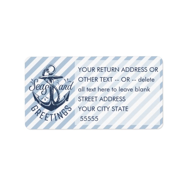 Nautische "SEASon's Greetings" Navy/White Stripes Adressaufkleber (Vorne)