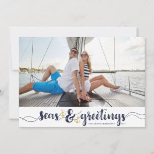 Nautische SEAsons Grüße Marine Goldene Anker Feiertagskarte