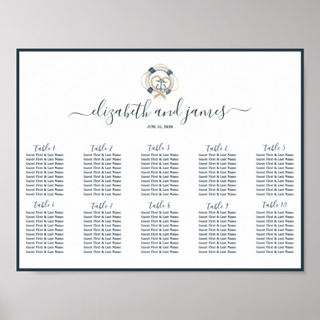 Nautische Seestelle und weiße Hochzeitssitze Poster (Vorne)