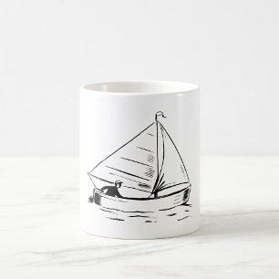 Nautische Segelboot-Skizze Weiße Tinte Ozean Kaffeetasse