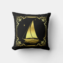 Nautische Segelboote Silhouette/Gold/Schwarz-Quadr